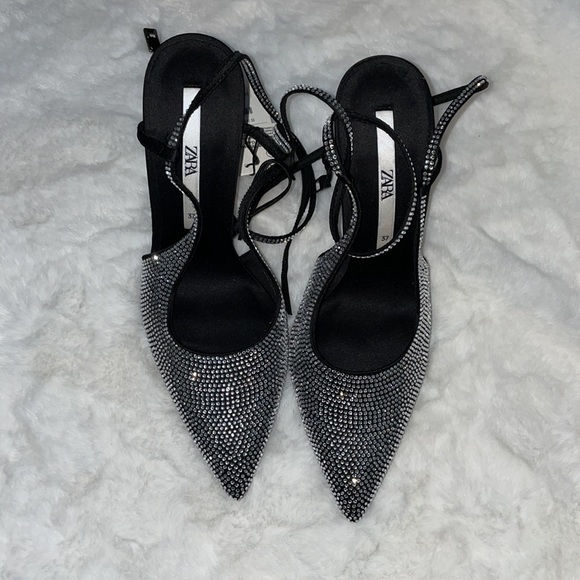 NWT Zara rhinestone open back pointy toe heels - Picture 3 of 7